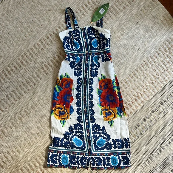 FARM Rio | Dresses | Farm Rio Off White Flower Tapestry Mid Dress New With  Tags | Poshmark